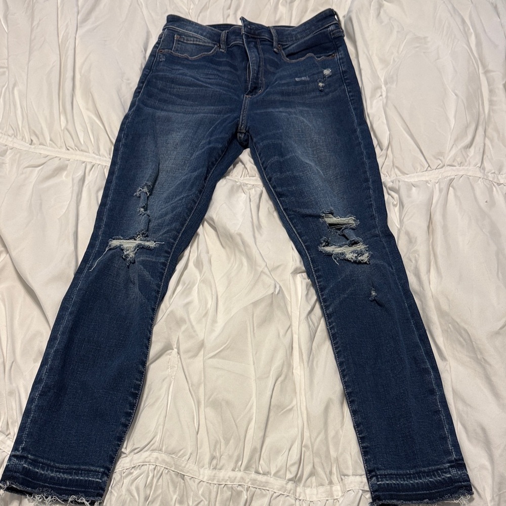 Abercrombie & Fitch Dark Blue Distressed Ankle Jeans